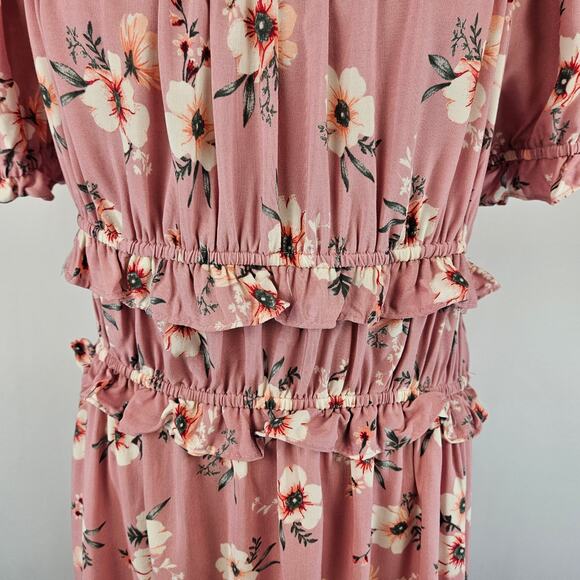 Lily Rose Pink Floral Square Neck Short Sleeve Blouson Peasant Midi Dress 1X - Picture 5 of 9